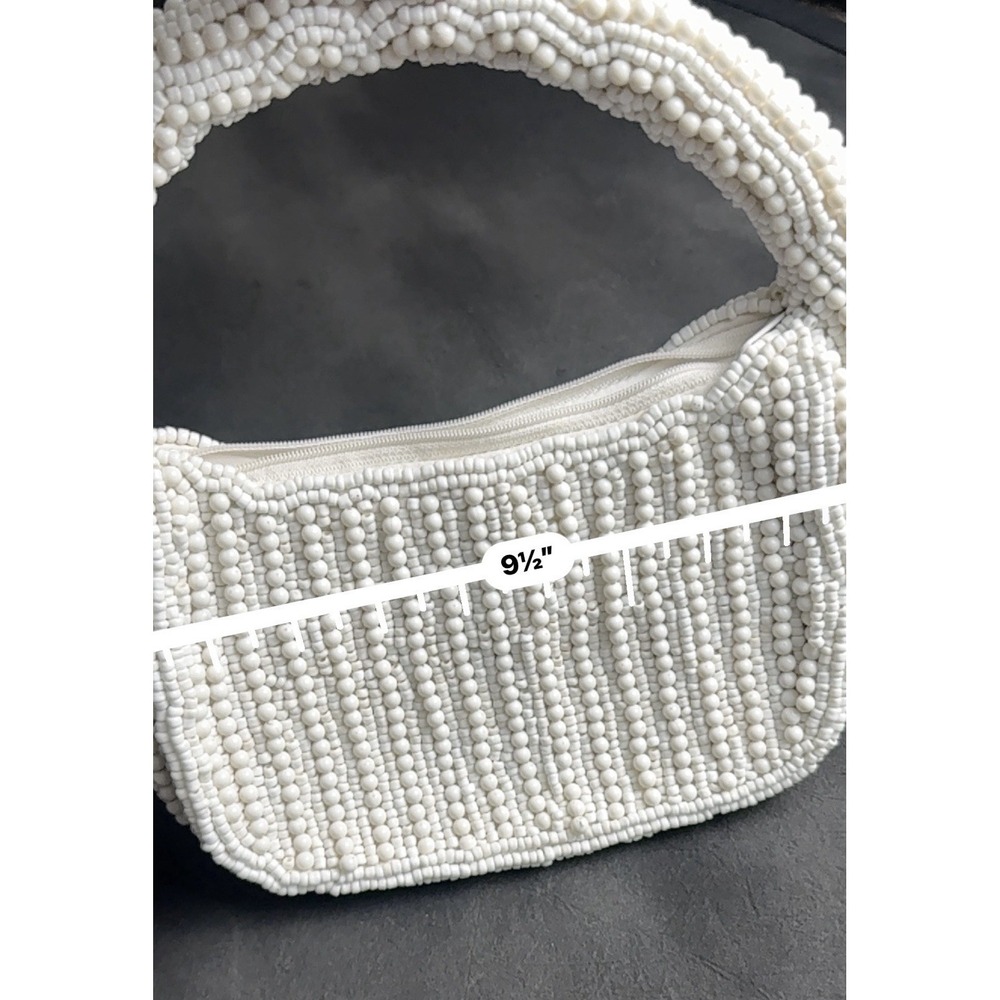 Antik Kraft White Beaded Handbag Mini Hobo Bag Bridal Coquette Y2K Boho Chic - Picture 7 of 10